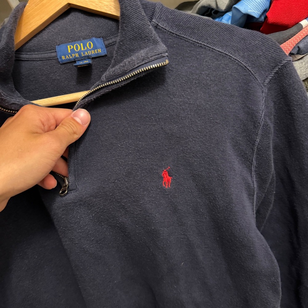 Polo Ralph Lauren Quarter Zip Boys XL Navy Blue Pullover Sweater Ribbed Cotton - Picture 3 of 9